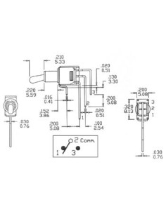 90° VERTICAL SUBMINIATURE TOGGLE SWITCH SPDT ON-ON 2