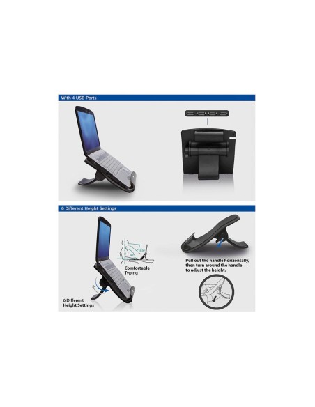 Support pour ordinateur portable, 6 positions réglables en hauteur, hub 4 ports