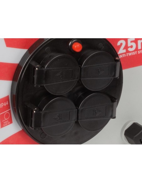 PROFESSIONELLE KABELTROMMEL - NEOPREN - 25 m - 3G2.5 - 4 STECKDOSEN - SCHUTZKONTAKT (DEUTSCHES SYSTEM)