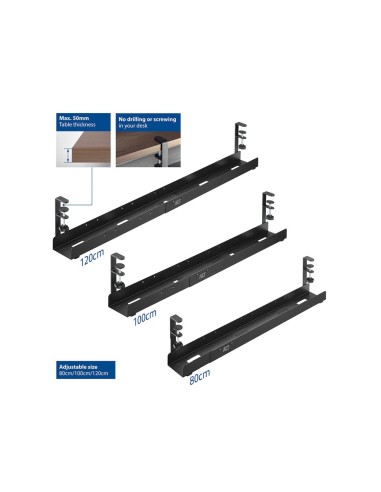 Under desk extendable cable management tray with clamp mount