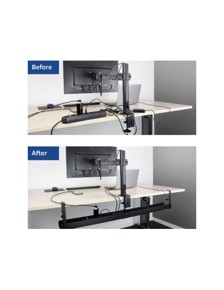 Under desk extendable cable management tray with clamp mount