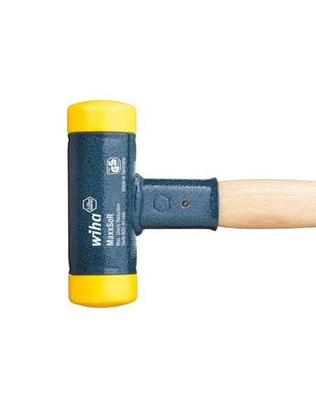 Wiha Massette à embout plastique sans rebond avec manche en hickory, embout de massette rond (02093) 30 mm