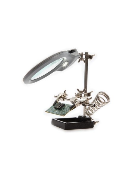 DERDE HAND MET VERGROOTGLAS, LEDLAMP EN SOLDEERBOUTHOUDER