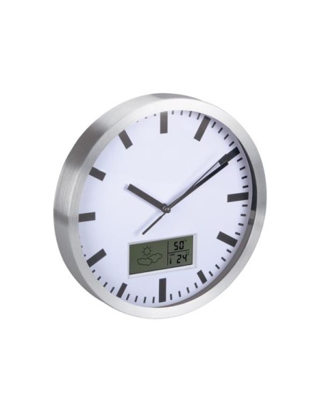 ALUMINIUM LCD WALL CLOCK WITH THERMOMETER, HYGROMETER & FORECAST - Ø 25 cm