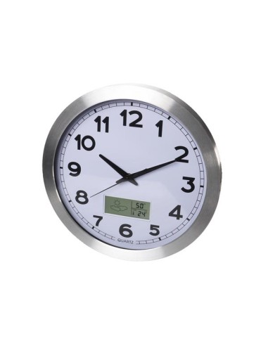 ALUMINIUM WANDKLOK MET LCD-DISPLAY EN...