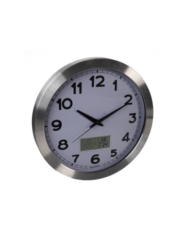ALUMINIUM LCD WALL CLOCK WITH THERMOMETER,...