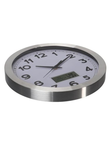 ALUMINIUM LCD WALL CLOCK WITH THERMOMETER,...