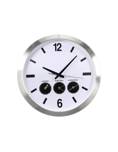 RELOJ DE PARED DE ALUMINIO Y 3 HUSOS HORARIOS - Ø 45.5 cm