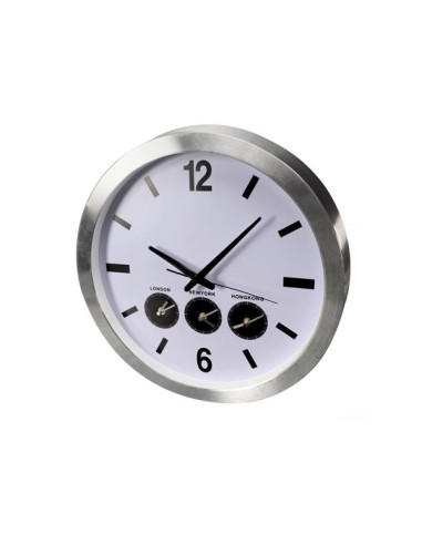 ALUMINIUM WERELDKLOK MET 3 TIJDZONES - Ø 45.5 cm