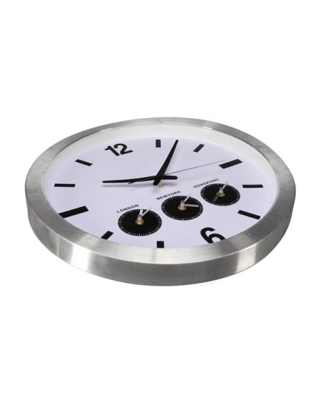 ALUMINIUM WALL CLOCK WITH THREE COUNTRY TIMES - Ø 45.5 cm