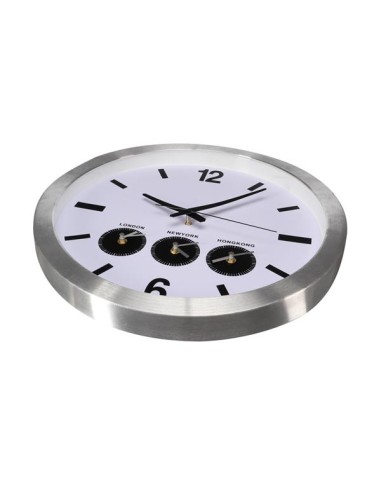 ALUMINIUM WALL CLOCK WITH THREE COUNTRY TIMES -...