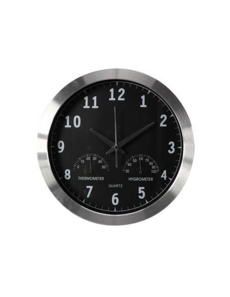 ALUMINIUM-WANDUHR MIT THERMOMETER & HYGROMETER - Ø 35.5 cm