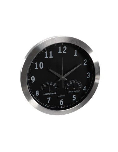 ALUMINIUM-WANDUHR MIT THERMOMETER & HYGROMETER...