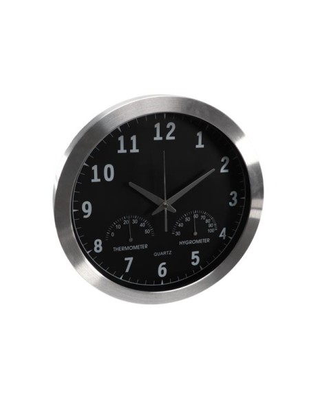 ALUMINIUM WANDKLOK MET THERMOMETER & HYGROMETER - Ø 35.5 cm
