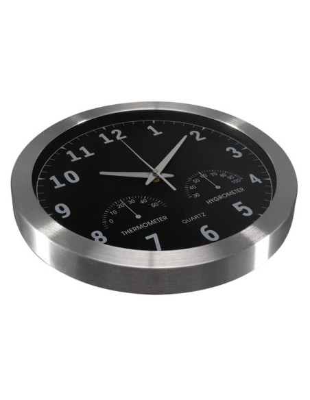 HORLOGE MURALE  EN ALUMINIUM AVEC THERMOMÈTRE & HYGROMÈTRE - Ø 35.5 cm