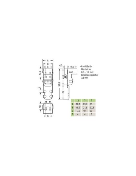 MOUNTING CARRIER - FOR 2-CONDUCTOR TERMINAL BLOCKS - 221 SERIES - 4 mm² - WITH SNAP-IN MOUNTING FOOT FOR HORIZONTAL MOUNTING - W