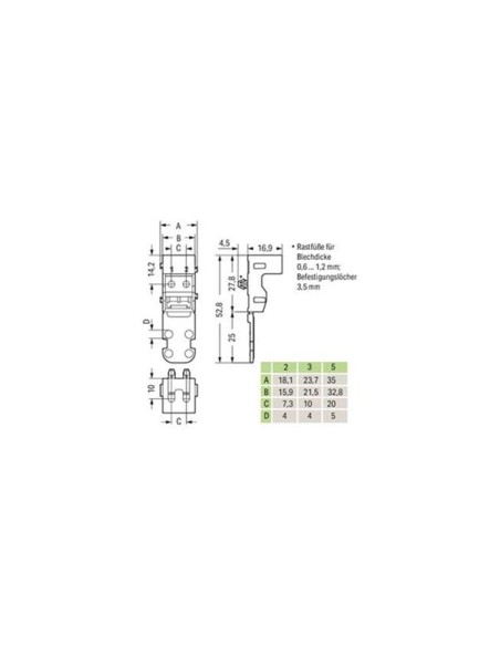 MOUNTING CARRIER - FOR 5-CONDUCTOR TERMINAL BLOCKS - 221 SERIES - 4 mm² - WITH SNAP-IN MOUNTING FOOT FOR HORIZONTAL MOUNTING - W