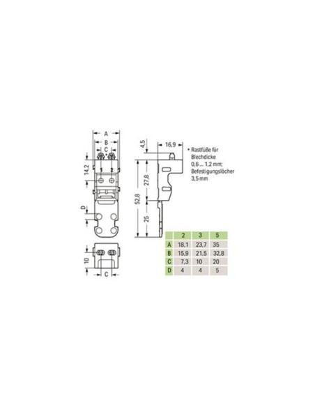 BEFESTIGUNGSADAPTER - FÜR 3-LEITER-VERBINDUNGSKLEMMEN - SERIE 221 - 4 mm² - MIT RASTFUß FÜR STEHENDE MONTAGE - WEIß