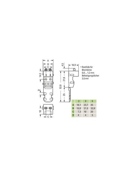 BEFESTIGUNGSADAPTER - FÜR 5-LEITER-VERBINDUNGSKLEMMEN - SERIE 221 - 4 mm² - MIT RASTFUß FÜR STEHENDE MONTAGE - SCHWARZ