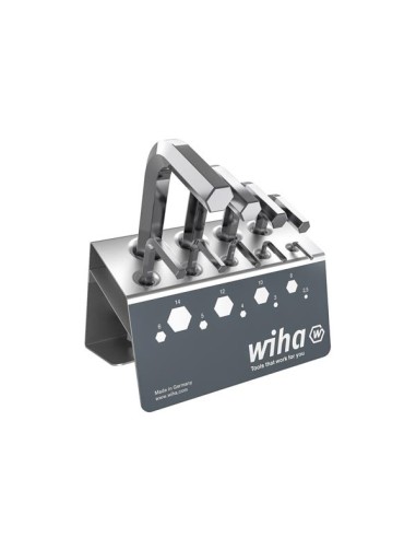 Wiha Jeu de clés mâles Six pans, courtes, nickelées brillantes sur présentoir 9 pcs (01182)