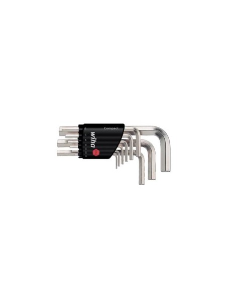 Wiha Stiftschlüssel Set im Compact Halter Sechskant 9-tlg. kurz, glanzvernickelt in Blister (03734)
