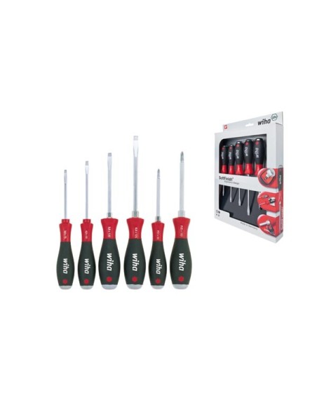 Wiha Jeu de tournevis SoftFinish® Fente, Pozidriv 6 pcs lame six pans avec disque de frappe (21251)