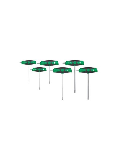 Wiha Jeu de clés mâles avec manche en T ComfortGrip TORX®, 6 pcs, avec lame latérale, chromées mat (26248)