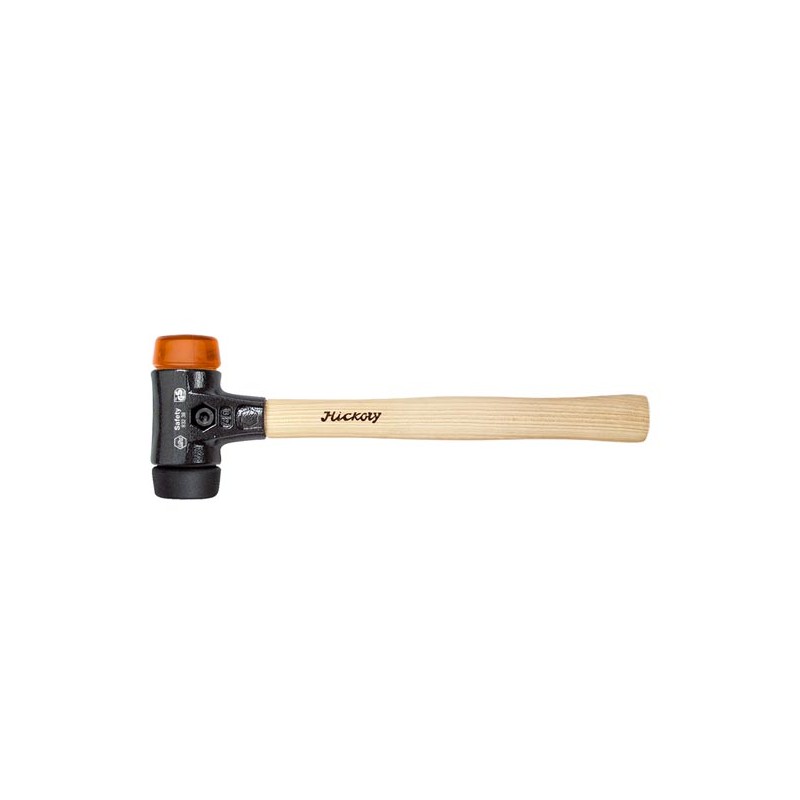 Wiha Martillo de cara blanda Safety de dureza media/duro con mango de madera Hickory, cabezal redondo (26613) 50 mm