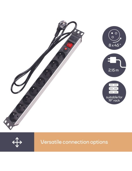 BLOC MULTIPRISE - 8 PRISES - TERRE FRANÇAISE - POUR RACK 19"