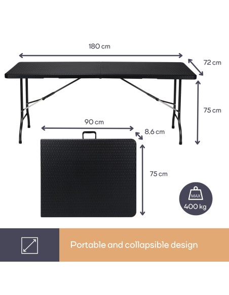 KLAPPTISCH - IN RATTAN-OPTIK - 180 x 75 x 74 cm