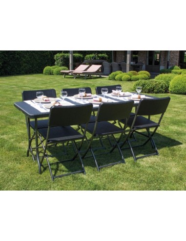 TABLE PLIANTE - IMITATION ROTIN - 180 x 75 x 74 cm