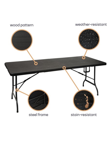 FOLD-IN-HALF TABLE - WOOD PATTERN - 180 x 75 x 74 cm
