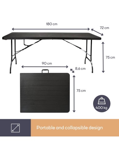 TABLE PLIANTE - IMITATION BOIS - 180 x 75 x 74 cm