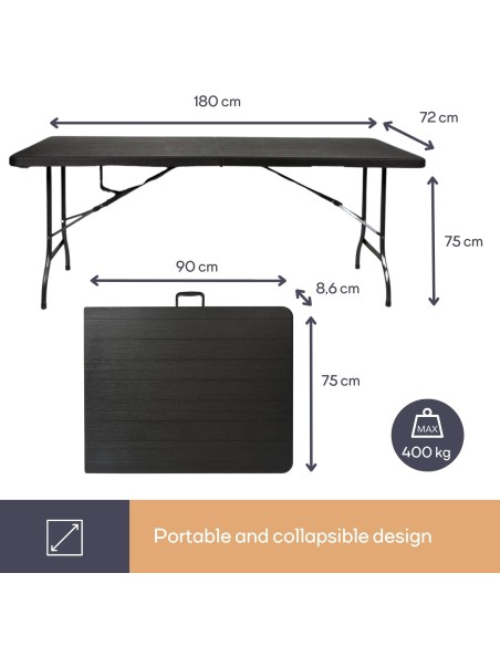 FOLD-IN-HALF TABLE - WOOD PATTERN - 180 x 75 x 74 cm