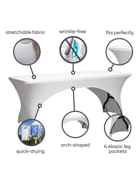 Housse extensible pour table rectangulaire - arqué - blanc