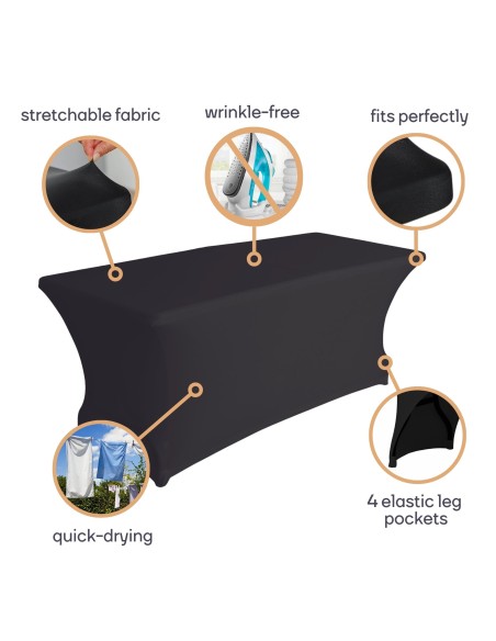 Husse für rechteckigen Tisch - Stretchstoff - Schwarz