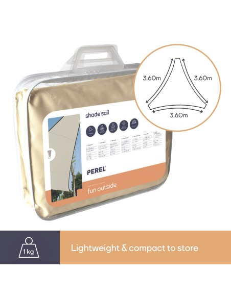 VOILE SOLAIRE - TRIANGLE - 3.6 x 3.6 x 3.6 m - COULEUR: CRÈME PEREL