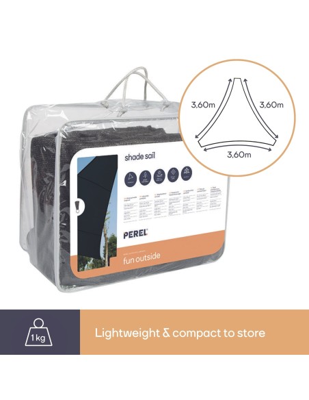 WASSERDURCHLÄSSIGES SONNENSEGEL - DREIECKIG - 3.6 x 3.6 x 3.6 m - FARBE: CHARCOAL