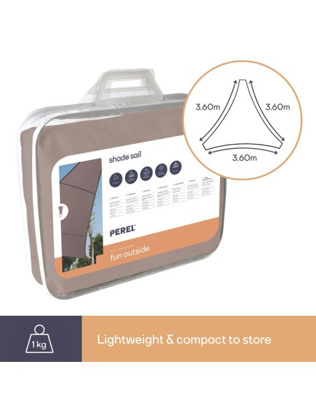 SHADE SAIL - TRIANGLE - 3.6 x 3.6 x 3.6 m - COLOUR: TAUPE
