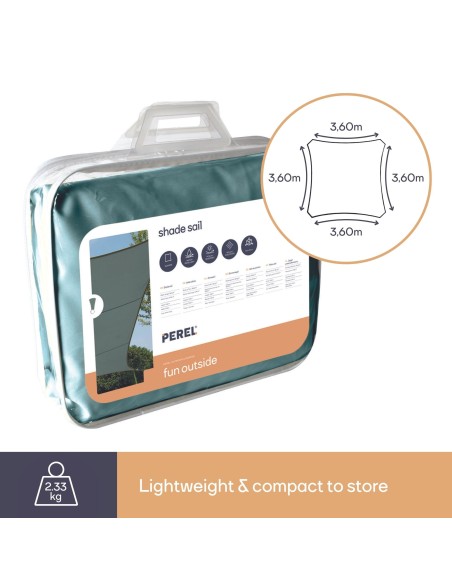 ZONNEZEIL - VIERKANT - 3.6 x 3.6 m - KLEUR: GROENGRIJS