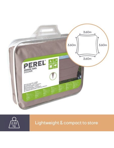 ZONNEZEIL - VIERKANT - 3.6 x 3.6 m - KLEUR: TAUPE