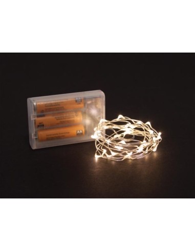 Microlight LED - 2 m - 40 warm white lamps - silver wire - batteries not provided