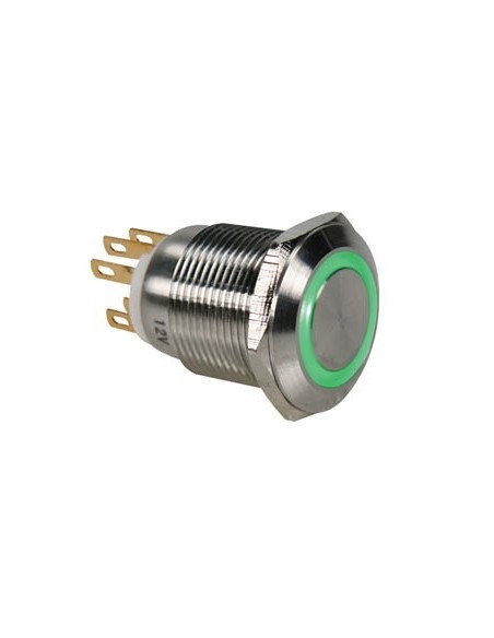 DRUCKTASTER - EDELSTAHL - SPDT 1NO 1NC - GRÜNE RINGBELEUCHTUNG - 19 mm