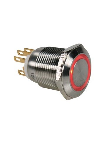 STAINLESS STEEL PUSH BUTTON SPDT 1NO 1NC - RED RING - 19mm