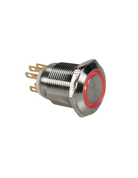 DRUCKTASTER - EDELSTAHL - SPDT 1NO 1NC - ROTE RINGBELEUCHTUNG - 19 mm