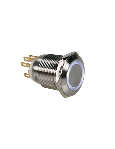 STAINLESS STEEL PUSH BUTTON SPDT 1NO 1NC - WHITE RING - 19mm