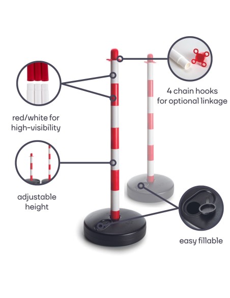 POTEAU EN PLASTIQUE POUR CHAÎNE DE SIGNALISATION - ROUGE/BLANC - 2 pcs