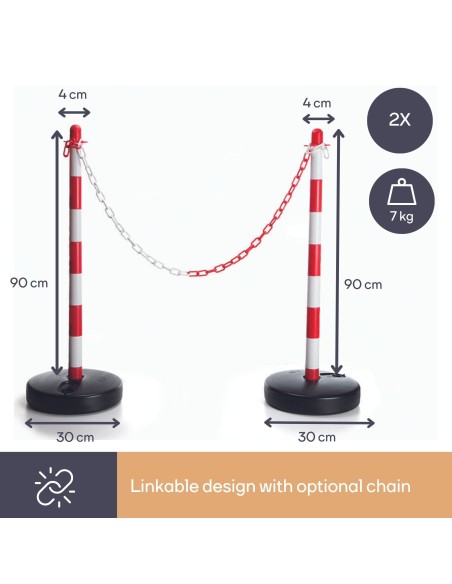 RED/WHITE PLASTIC POST FOR SECURITY CHAIN - 2 pcs