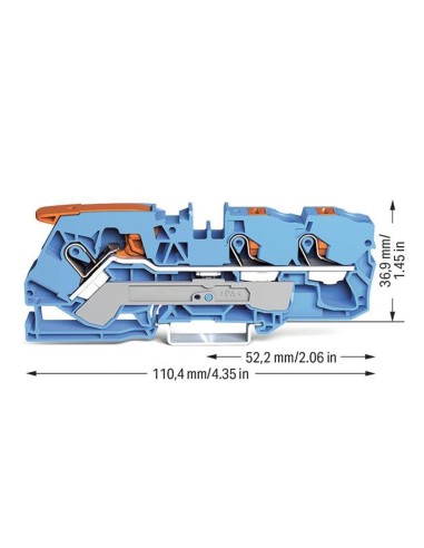3-draads doorgangsklemmenblok met hendel en...