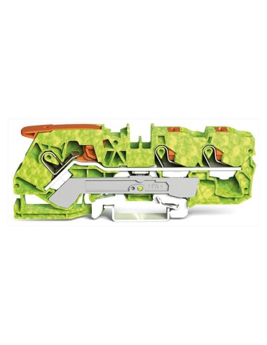 3-conductor ground terminal block with lever and push-button, green-yellow